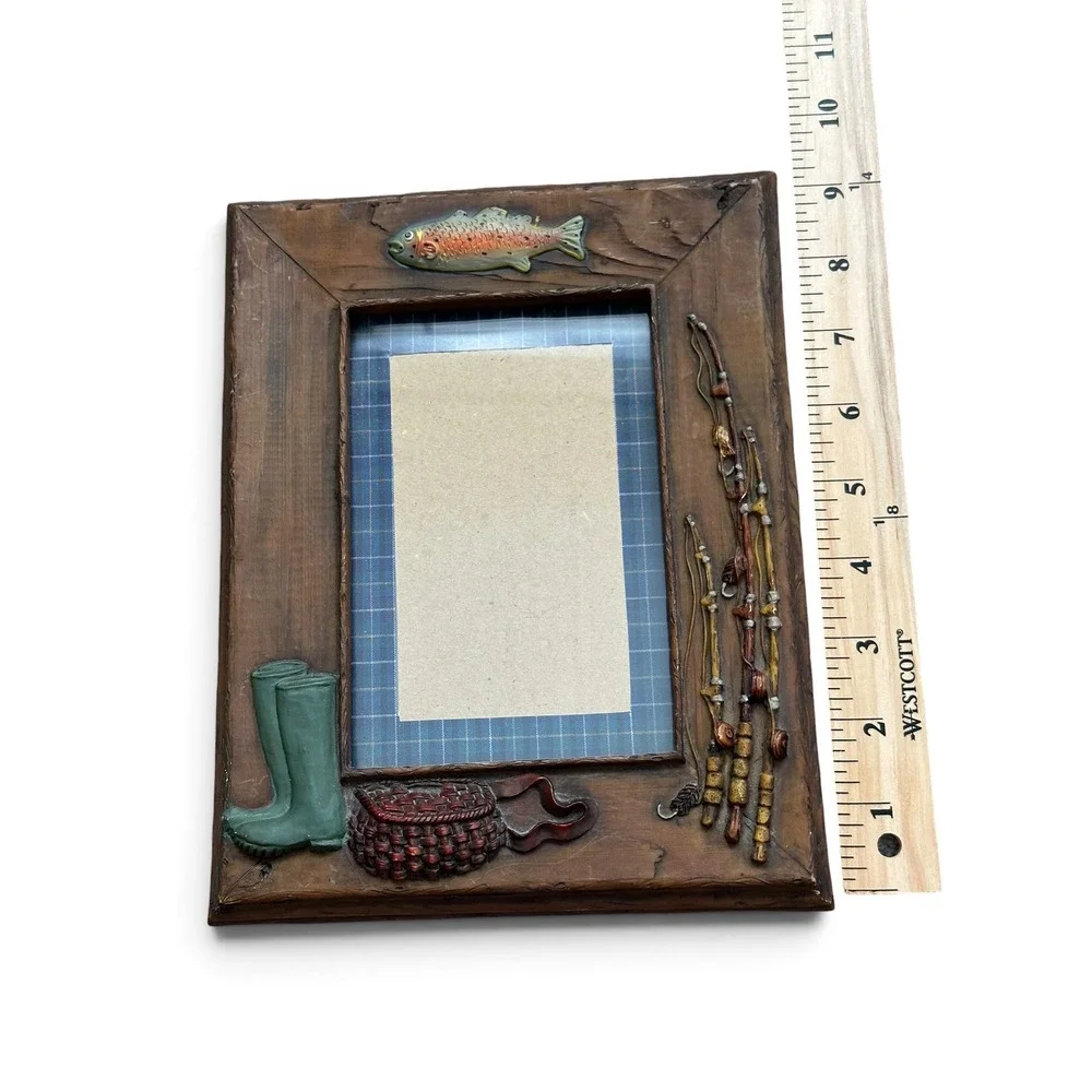 Rustic Cabin The Angler's Frame Fishing Trout 3D Wood Look Photo Frame 4x6